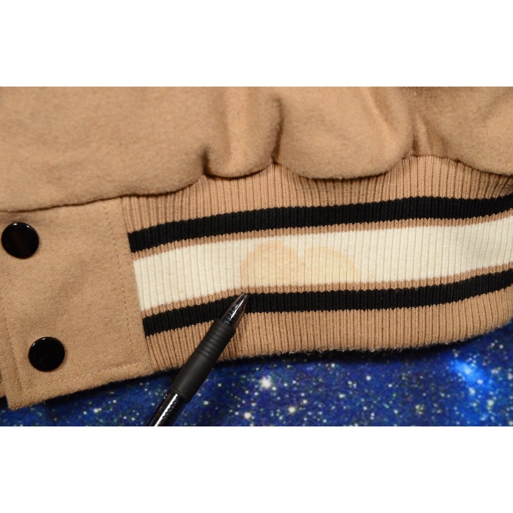 Smoke Rise Varsity Jacket Mens 2XL Tan White Letterman Quilted Snap Patches - Picture 10 of 10